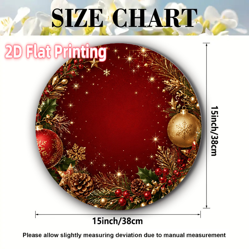 TEMU Lot de 4 sets de table ronds de couronne rouge et dorée pour fêtes, décorations de table de Noël, vaisselle de fêtes pour intérieur/extérieur -