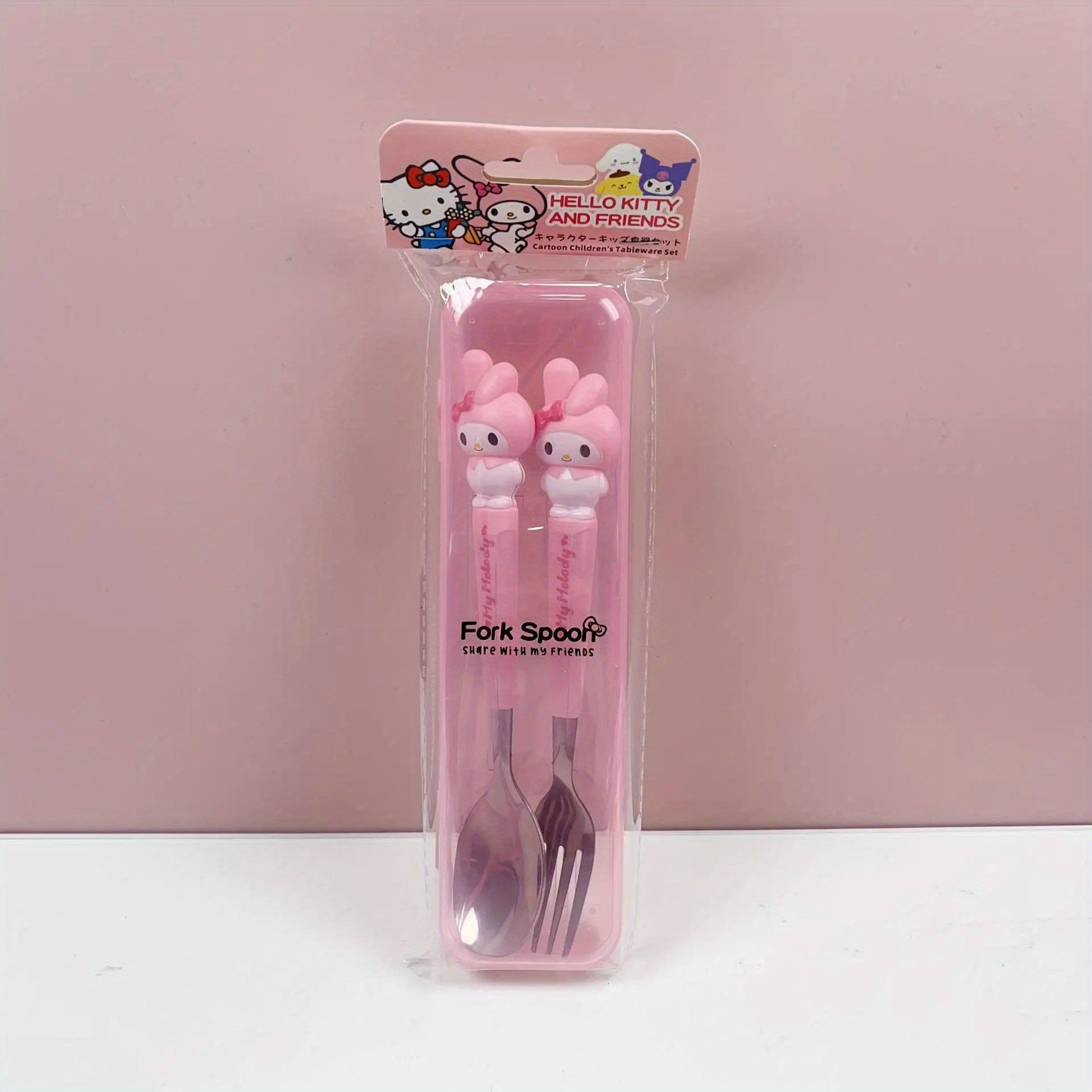 2pcs   stainless steel portable cutlery set cute cartoon design with pink handles   spoon and fork ideal for outdoor travel and daily use travel essentials   design durable cutlery Product details 7