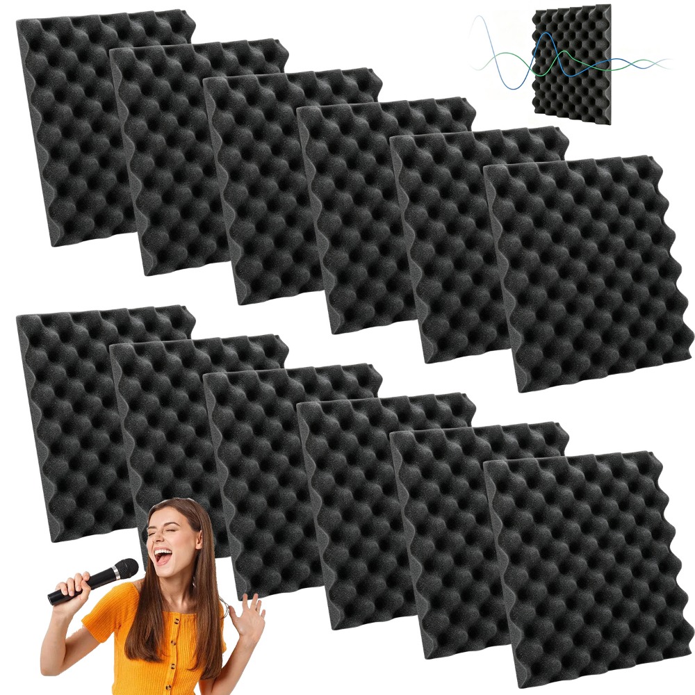 Image of 12-pack Wave Self-adhesive Sound-absorbing Panels (30x30x3cm, Cuttable) - Noise Reduction For Recording & Home Theaters; Echo-dampening Wall Tiles For Offices & Bedrooms