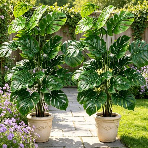 2 giant tropical artificial monstera trees 52 76 inches 134cm simulated stretched restored form suitable for indoor outdoor bedroom home household outdoor living room room