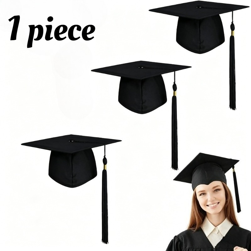 TEMU Abschlussmütze, Unisex Schwarze Akademische Mütze mit Quaste, Verstellbare Graduierungs Mütze, Geeignet für Gymnasium, Universität, Bachelor,