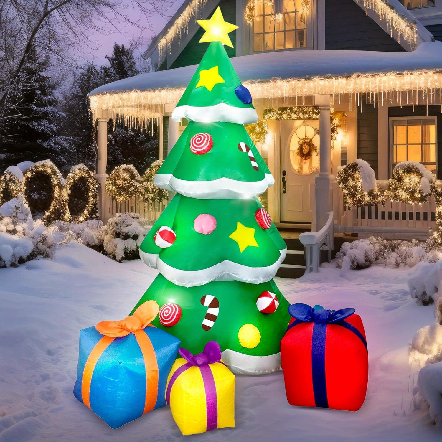 TEMU 7 Ft Christmas Tree Inflatables Outdoor Decoration, Enormous Christmas Inflatable Tree With 3 Gift Boxes With Built-in Leds For Blow Up Xmas