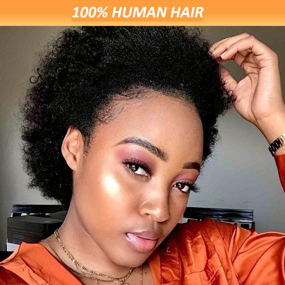 TEMU Perruque Afro Courte Bouclée Colle pour Femmes - Perruque Afro Kinky avec Frange - Perruque Afro Puff Colle pour ou Soirée - Noir