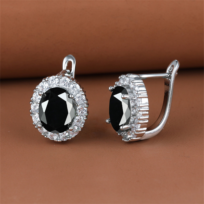 TEMU Pair Of Elegant Exquisite Stud Earrings Black Stone Oval Cut Synthetic Zirconia Individual Ear Jewelry