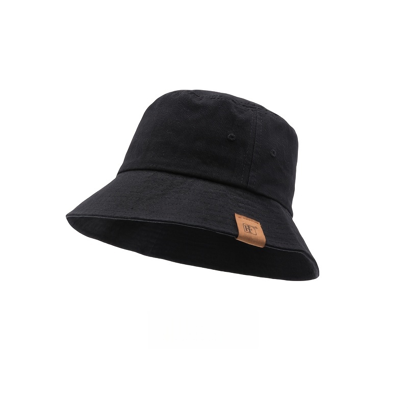 TEMU 1pc Outdoor Unisex Leather Label Fisherman Hat, Lightweight Comfortable Brimless , Easy All-match Bucket Hat