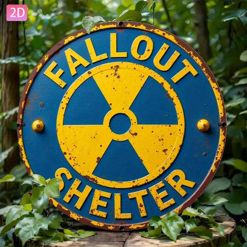 2D Flat, 1pc Vintage   Shelter Aluminum Wall Sign - 2D Flat Design,   Retro Nuclear Warning Plaque, Durable Metal, 20.32x30.48 cm,   Home, Garden, Bar, Cafe & Outdoor Decor, Garden Decoration | Vintage Wall Plaque | Durable Metal Sign,   Decor, 2D Flat
