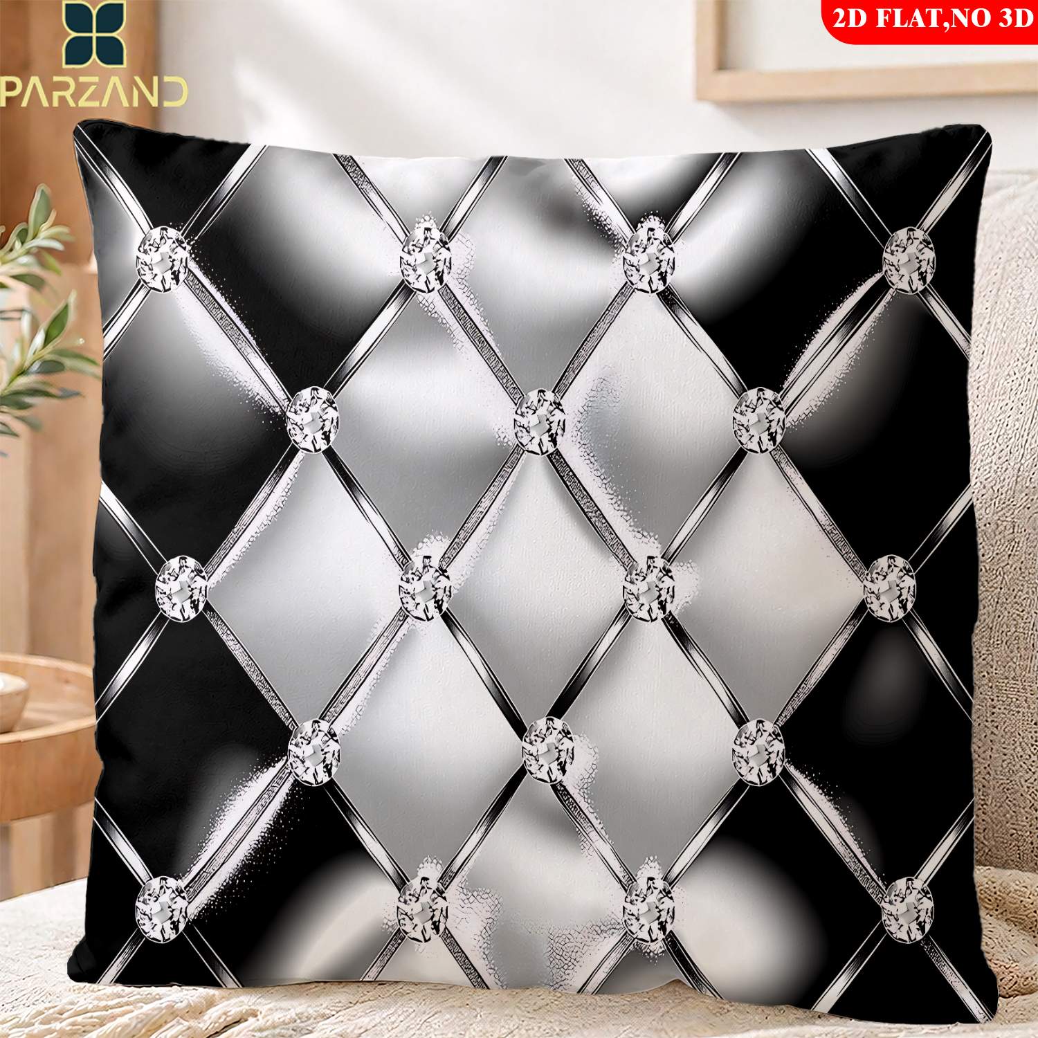 TEMU de almohada 2D de 1 pieza con estampado de diamantes plateados, elegante de almohada para sofá, dormitorio y estudio, de almohada cómoda y , un