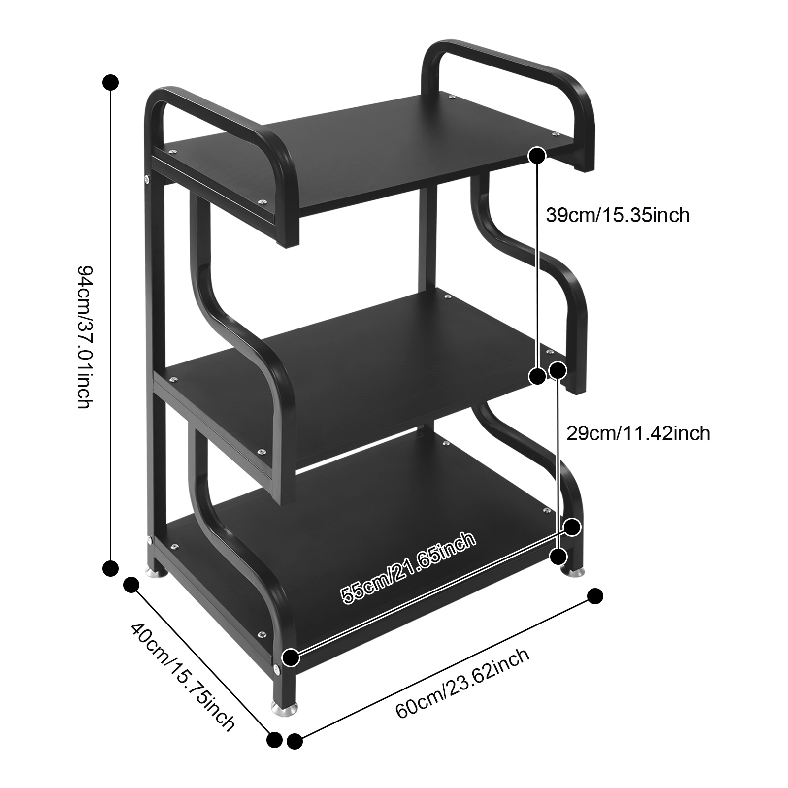 Image of Printer Stand 3-tier Printer Table, Wooden Metal Printer Shelf, Printer Cabinet For Fax Photocopier Scanner, 60 X 40 X 94cm, Office Equipment Storage Rack