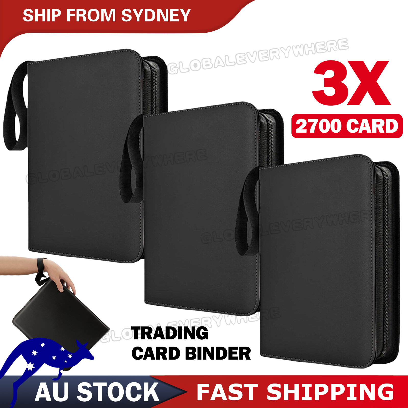 TEMU 3pcs 900 Cards Pocket Trading Card Binder Zip Trading Card Album Folder Case Globaleverywhere