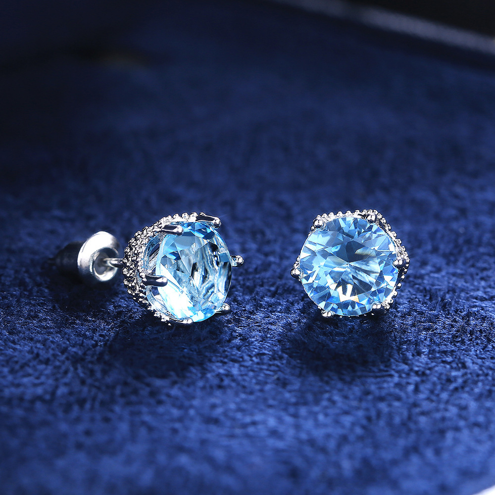 TEMU 1 Pair Of 925 Silver Plated Earrings Recommended Fashionable Blue Synthetic Synthetic Zircon Earrings For Daily Versatile Earrings