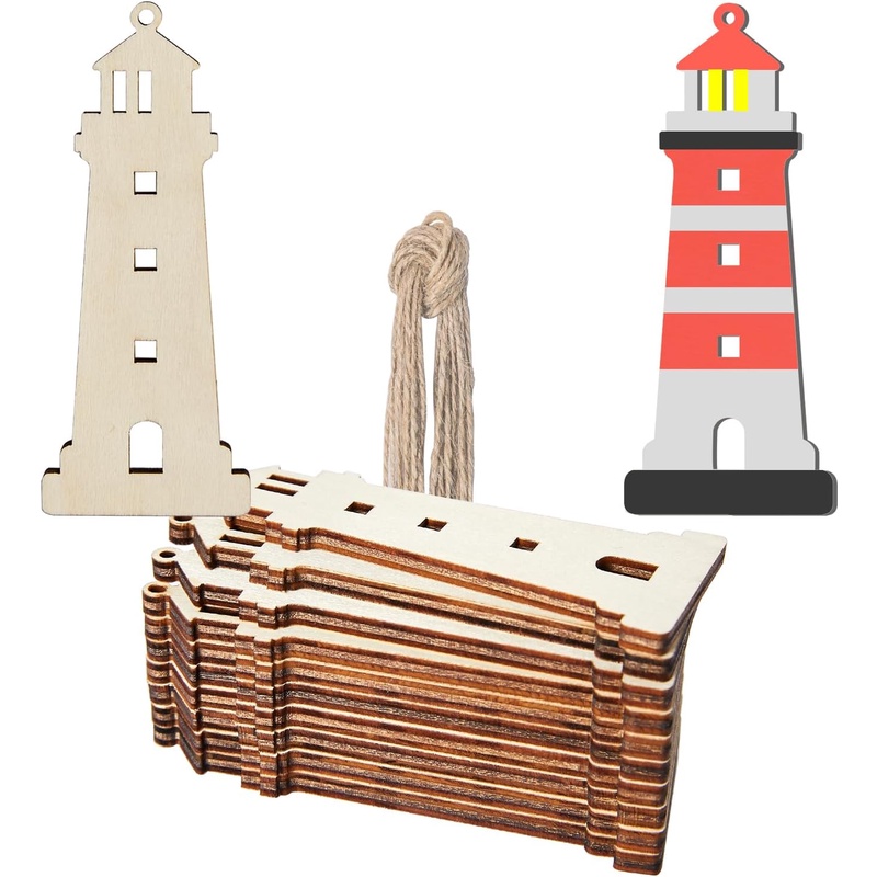 TEMU 2d Flat, Wood Lighthouse Cutouts - Wood Suitable For Beach Nautical Wall Decor, Lighthouse-shaped Tags & Labels For Christmas Wedding Birthday
