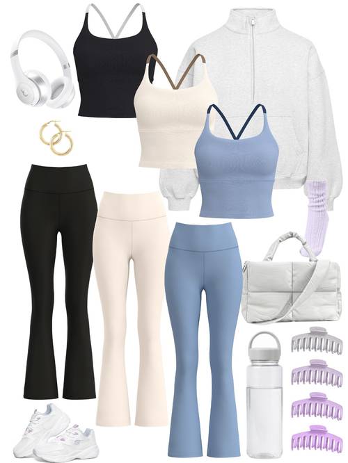 womens 6pcs yoga outfit set quick dry breathable tank tops with built in bra high waist flare leggings lifting workout clothes for gym running pilates casual loungewear spring summer