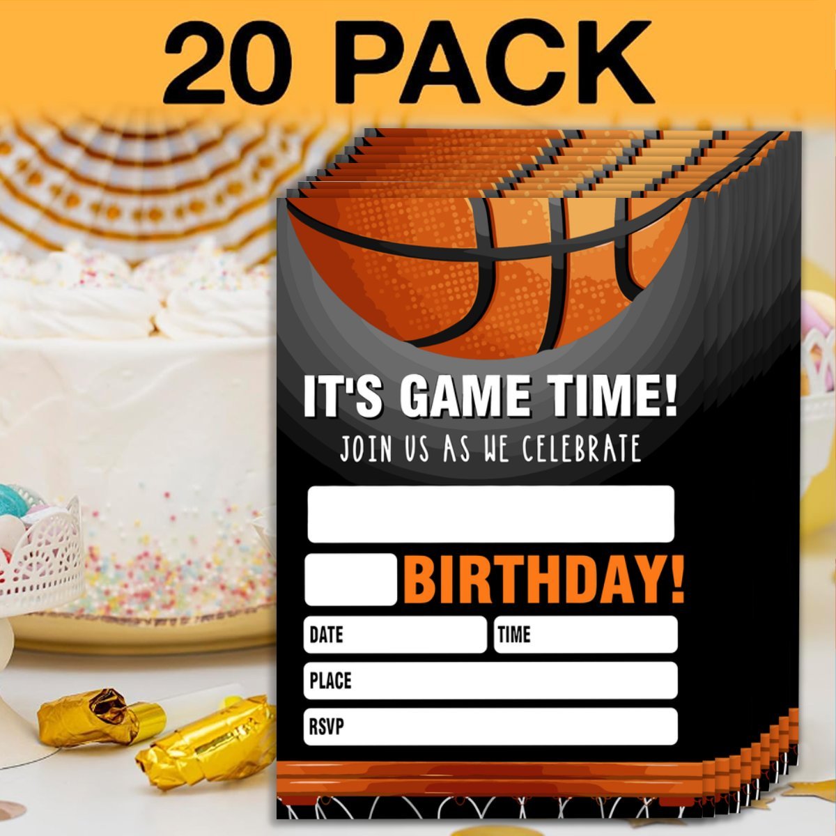 Basketball-Einladungskarten Mit Umschlägen – 20 Stück, 10x15 Cm, Für Geburtstage & Team-Events