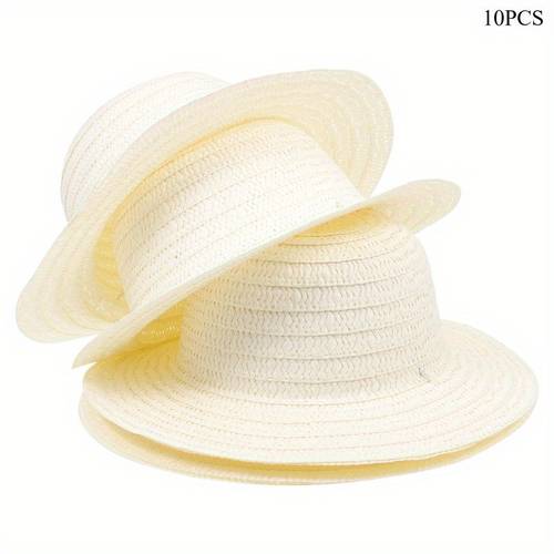 10pcs diy graffiti straw hat blank drawing craft tool hat handmade parent interactive prop outdoor sunshade decoration hat