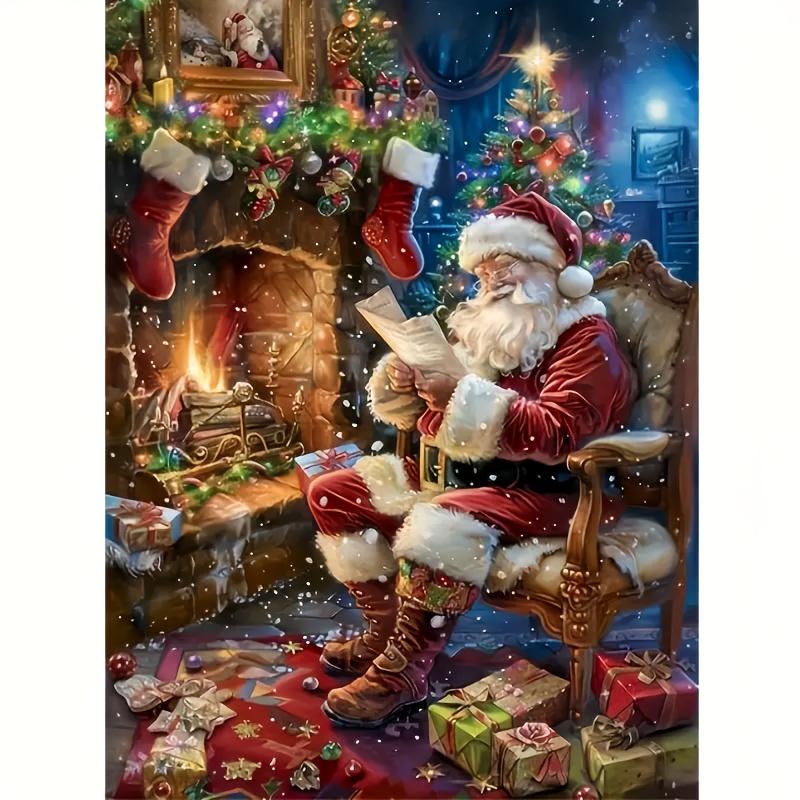 TEMU 1pc Extra Large 5d Diamond Painting Kit - Round Drill Beginner Santa Claus Pattern Frameless Decorative Canvas, Ideal For Living Room, Bedroom,