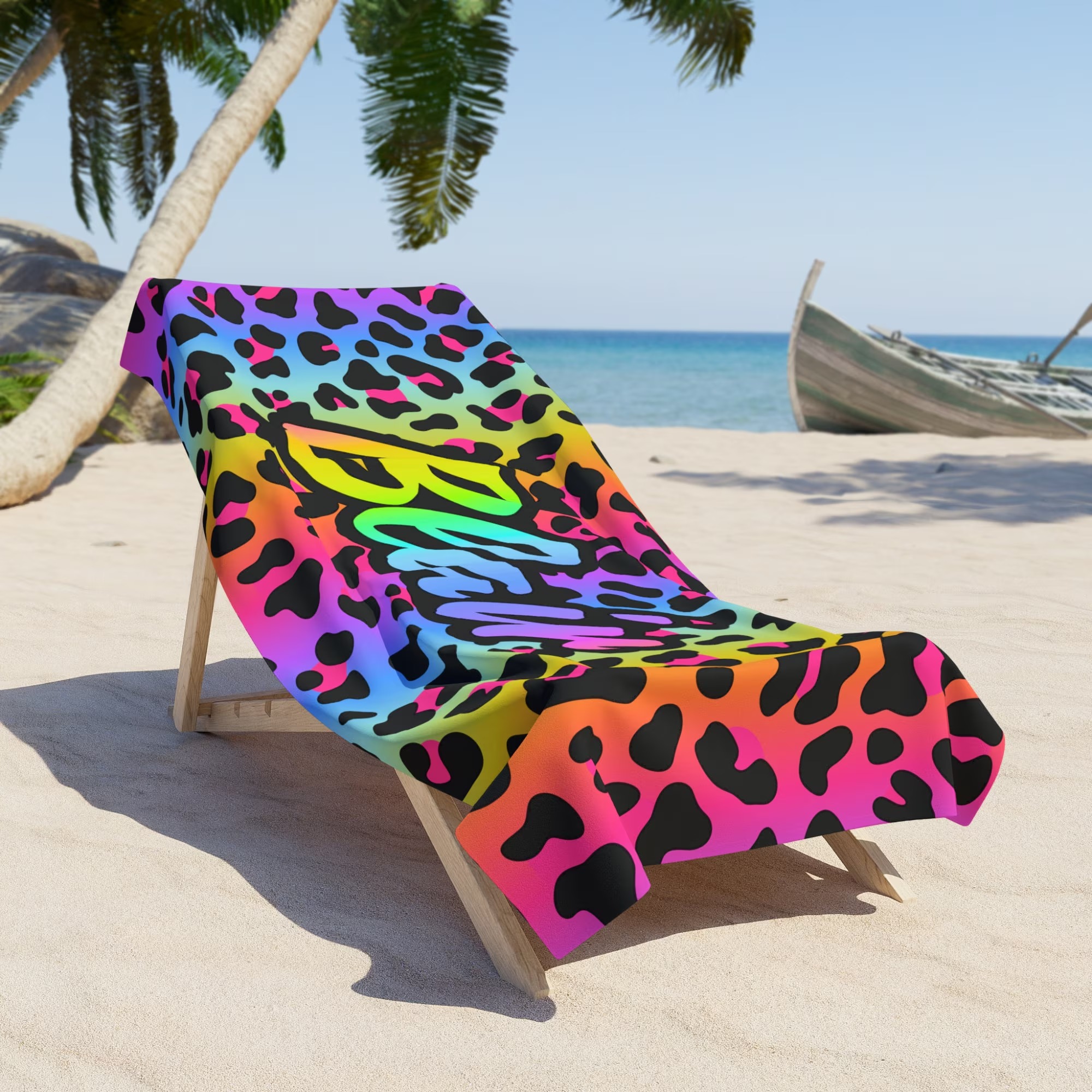 TEMU 1pc Luxurious Soft Extra-large Regenbogen Leopard Strandtuch Custom Name Beach Towel | Quick-dry, High Absorbency, Thick Sand-proof, Breathable