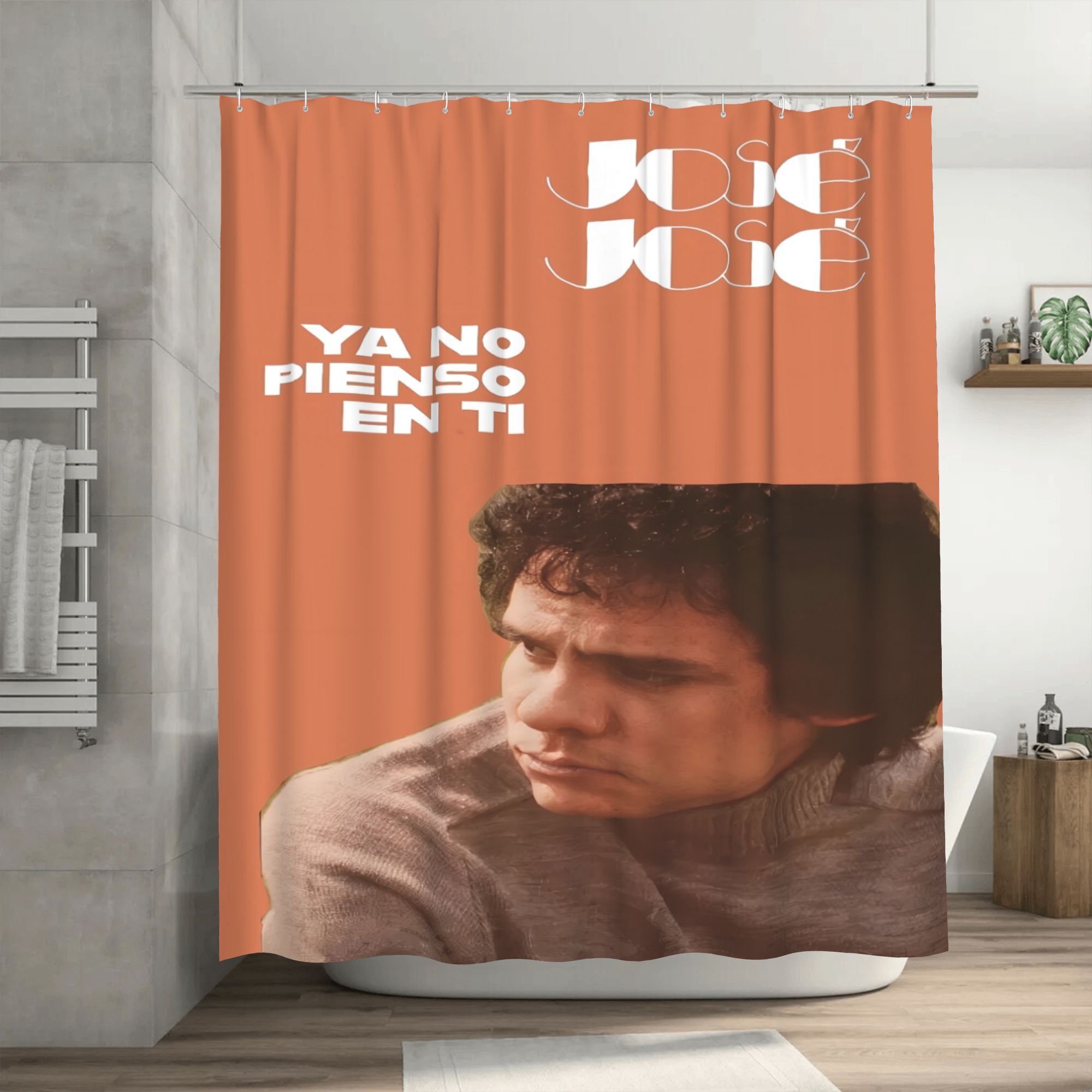1 stück vintage   duschvorhang - ya no     inspiriertes badezimmer-dekor mit  , oranges retro-design, maschinenwaschbarer polyester-duschvorhang für bad oder duschkabine, modisches deko-artikel, hochwertiges material, stilvolles wohnaccessoire