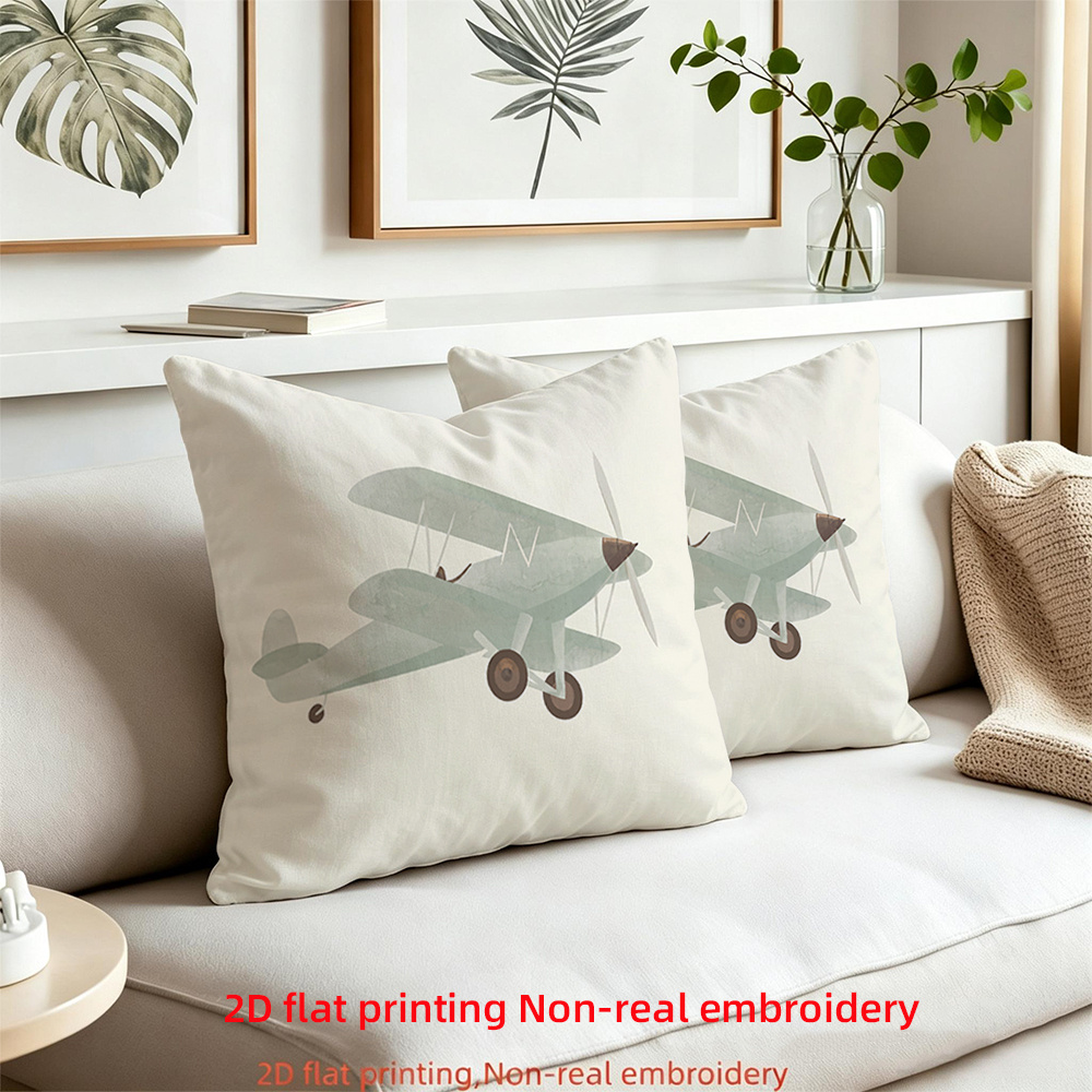 2d flat 2pcs autumn winter pillowcases multi sizes   single sided printed pillowcases core not included suitable for sofa living room office bedroom retro airplane pattern