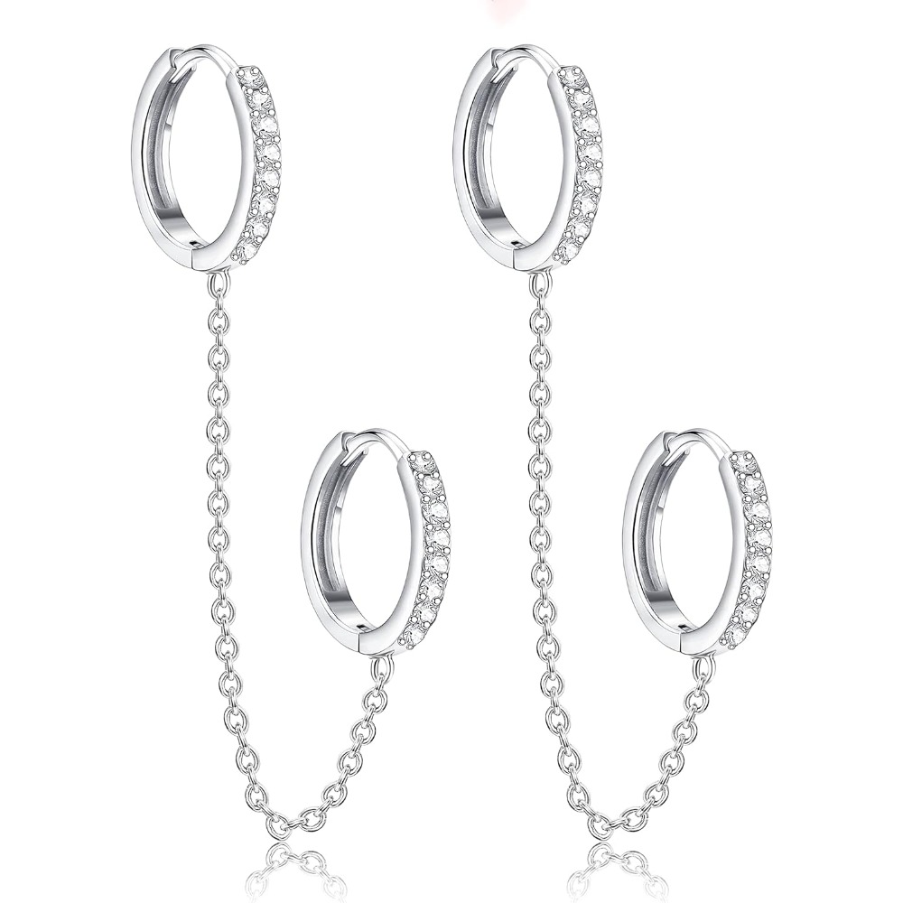 925 Sterling Silver Chain Hoop Earrings Minimalist Threader Dangle Earrings Cz Cartilage Helix Tassel Drop Cuff Huggie Earrings For Women Teen
