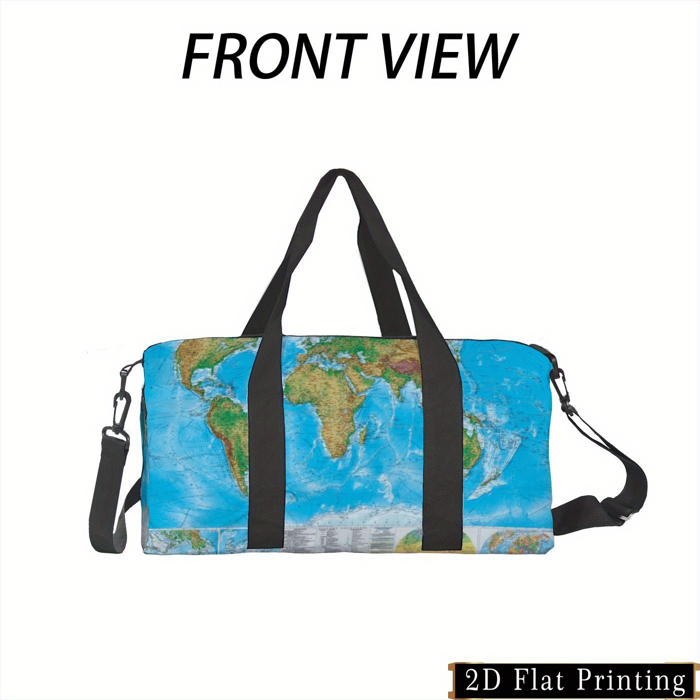 TEMU 2d Flat, Large Capacity Travel Duffel Bag With 2d Flat Print - Durable Polyester Luggage, Multiple Compartments & Adjustable Shoulder Strap For