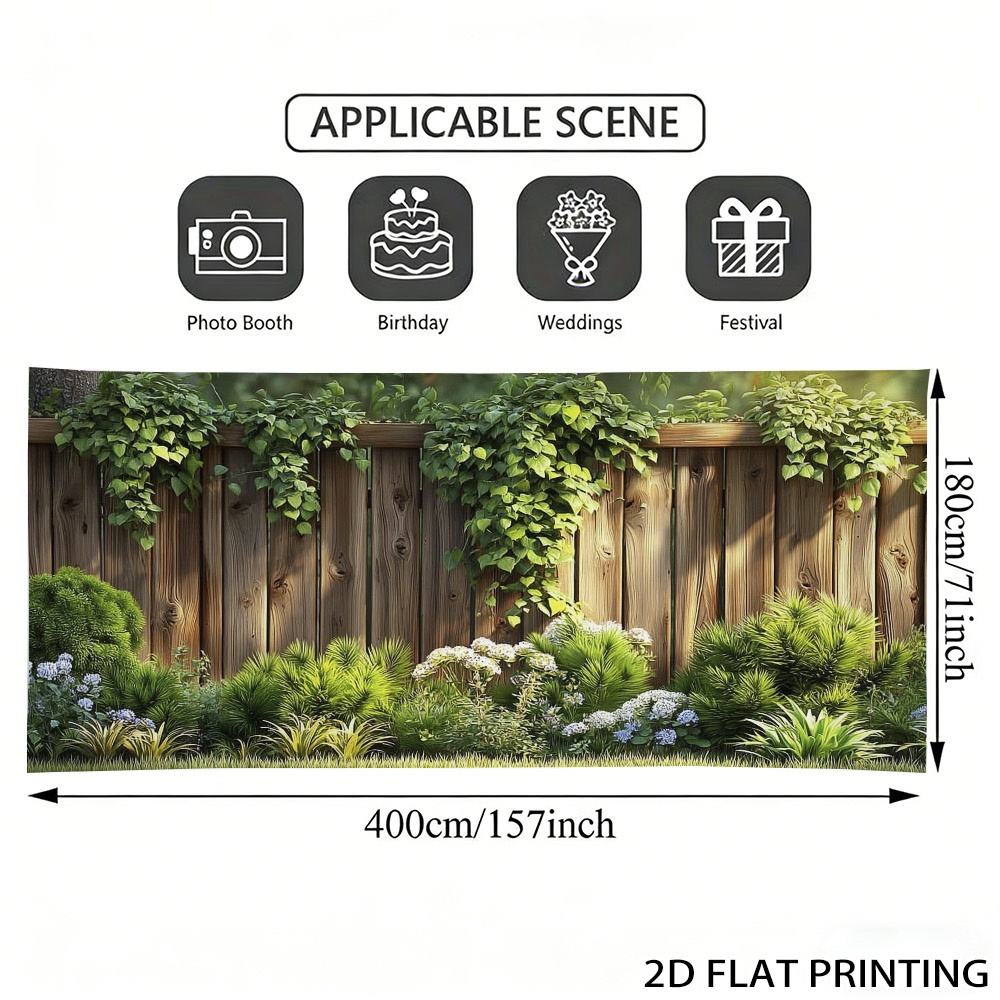 TEMU (2d Flat) 1pc Garden Wood Fence Ivy Flowers Garage Door Banner, Decorative Fence, , Polyester Fiber, Suitable For Garden, Backyard, Festival