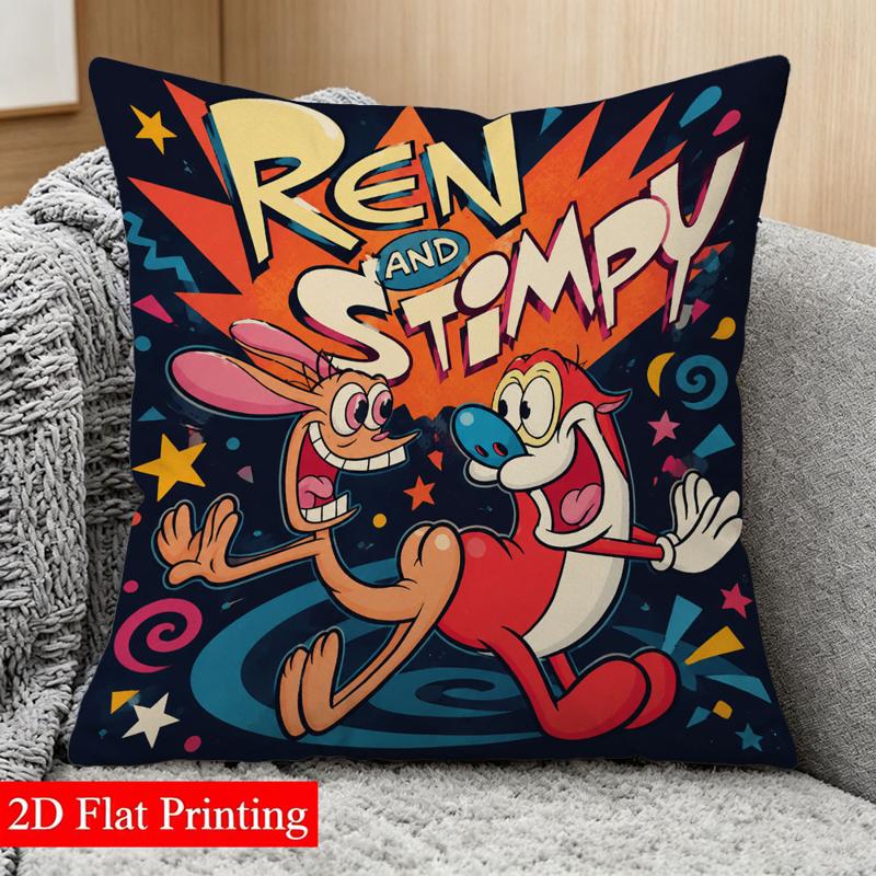 TEMU 2d Printed, 1pc Double-sided Throw Pillow Cover, Cartoon Design, 45 X 45cm Size, Vibrant Retro Pattern, Suitable For Living Room, Bedroom, Sofa,