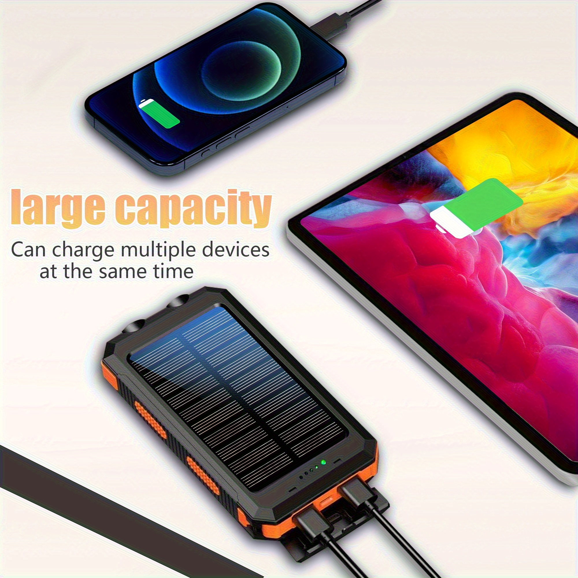 10000 20000mah capacity portable charger solar power bank dual 5v usb ports output with led flashlight compass for mobile phones mobile devices travel and camping external backup battery pack   for   Product details 0