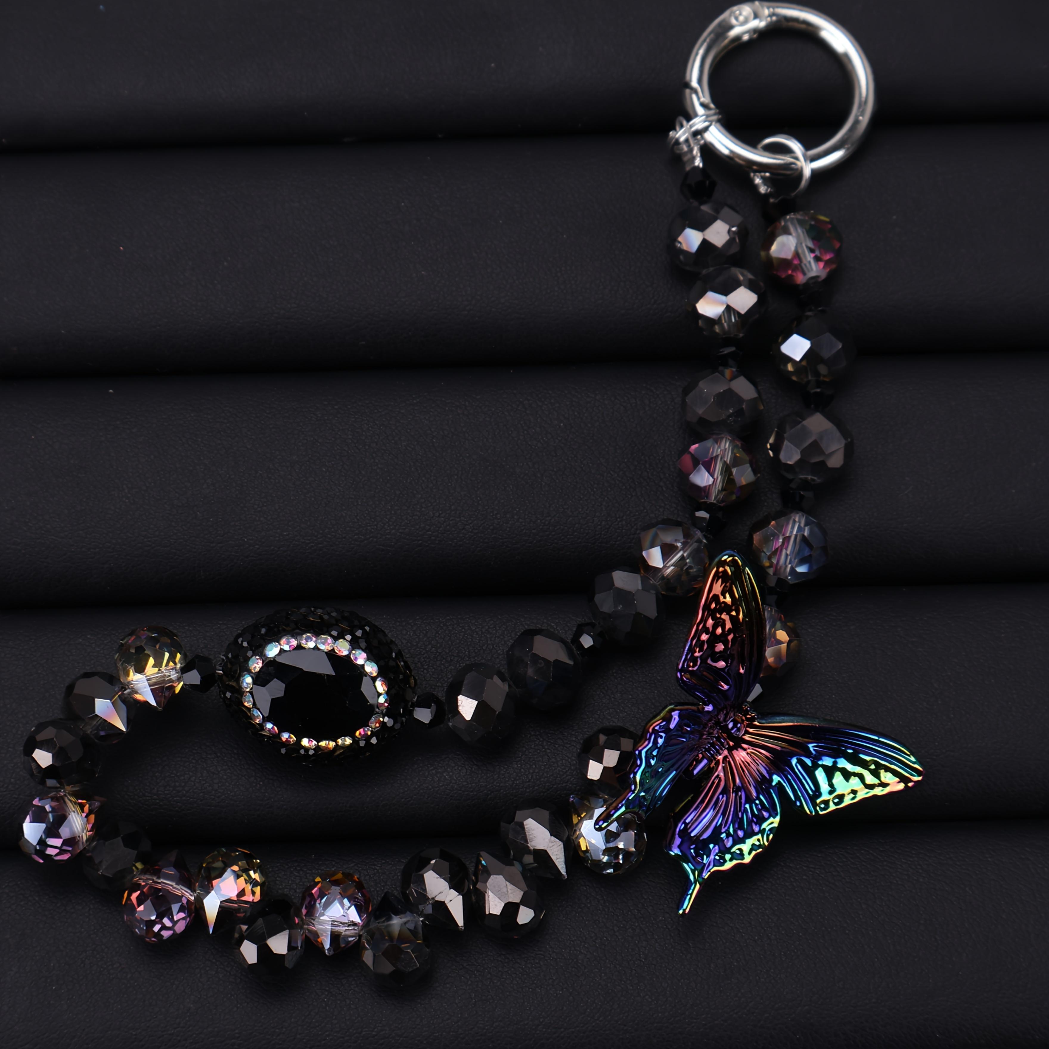 E-shop Leichter Luxus-High-End-Handy-Anhänger mit dreidimensionaler Schmetterlings-Perlenkette, stilvoller Handy-Schlüsselanhänger Taschenanhänger
