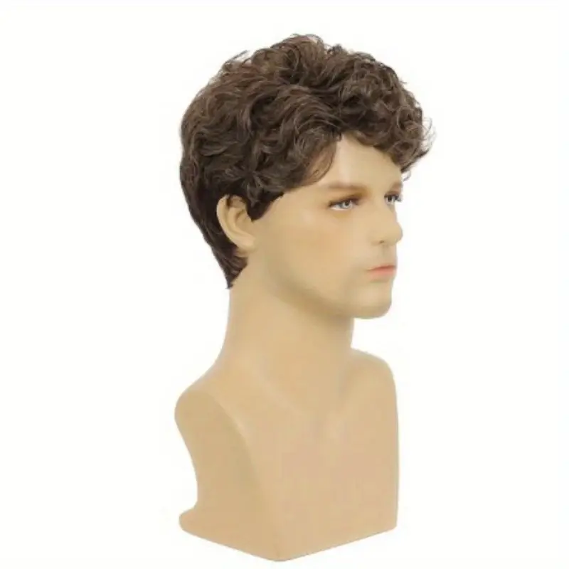1pc Cool Style Men'S Short Curly Brown Wig - Fluffy Voluminous Synthetic Hairpiece, Easy to Maintain, Comfortable Fit for Daily Wear & Parties details 2