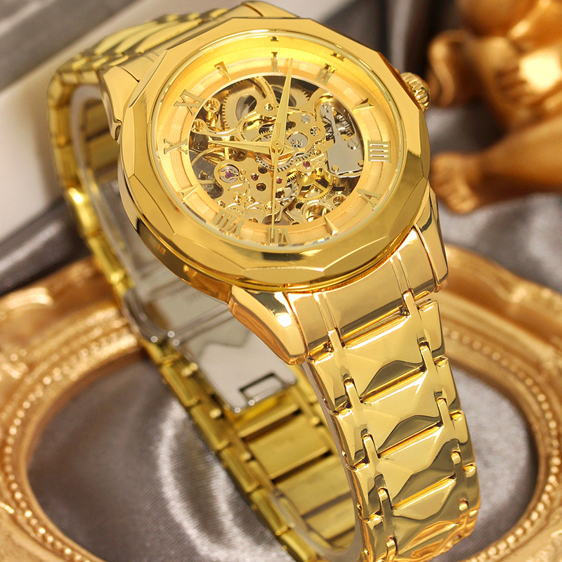 1pc Of Men's Vintage Yellow Light Luxury Niche New Automatic Mechanical , Without Battery