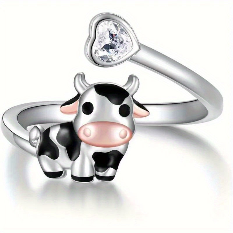 E-shop Niedlicher Emaille Ring Zweifarbiges Herz Synthetischer Zirkonia Offener Verstellbarer Ring für Frauen Täglicher Party Tier Ring Schmuck