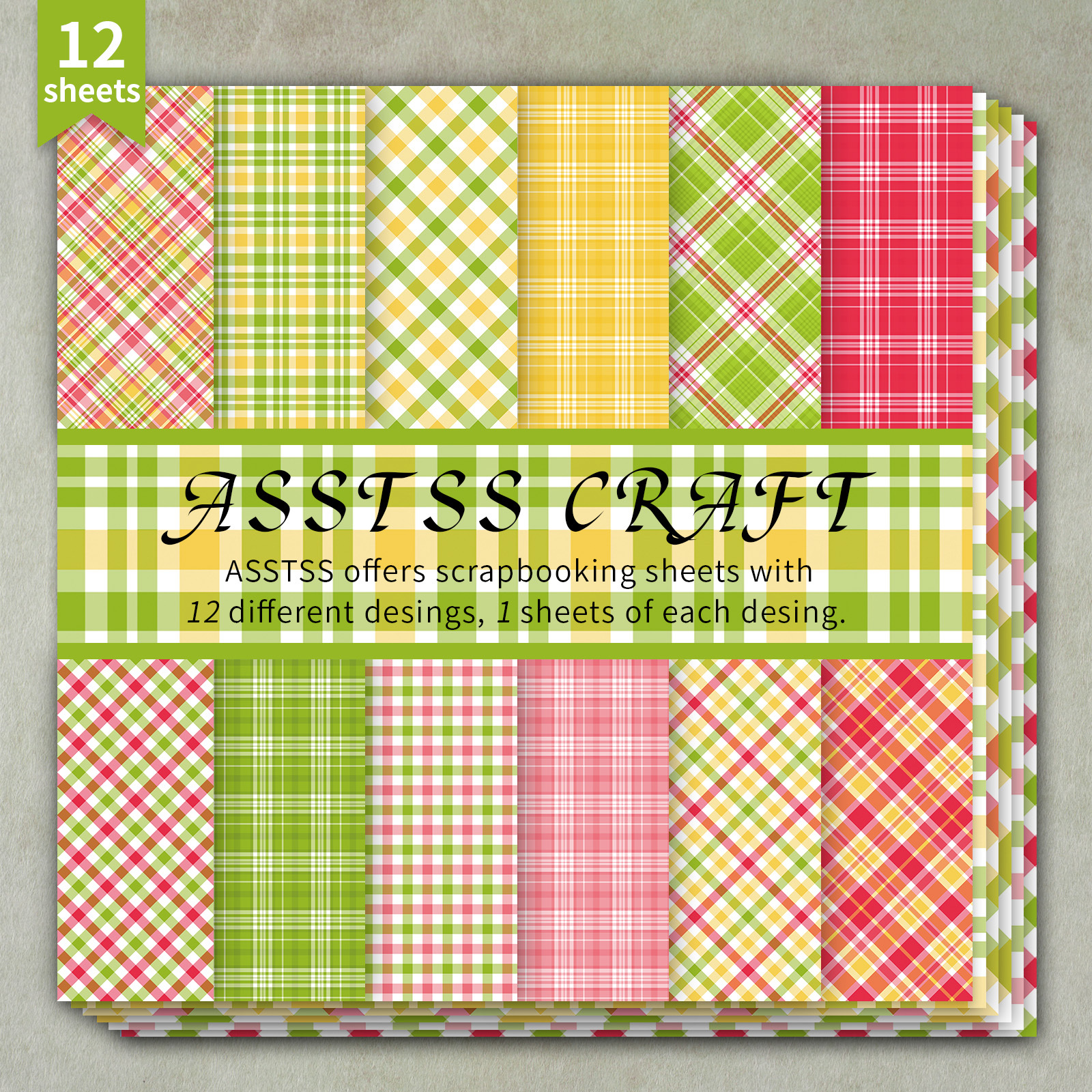 TEMU Bloc de papier de scrapbooking ASSTSS 12 feuilles 6*6 pouces, fournitures de papier de support style à carreaux printanier, carton épais pour