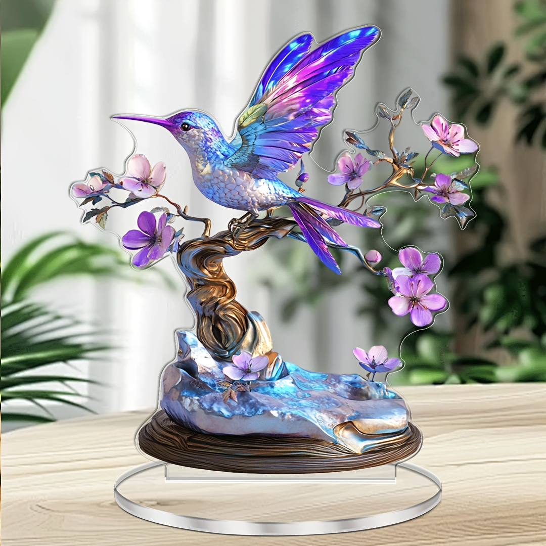 

2d Flat Boho 2d Flat Printing Hummingbird Acrylic Desktop Decoration, Garden- Theme With Stand, 6.3