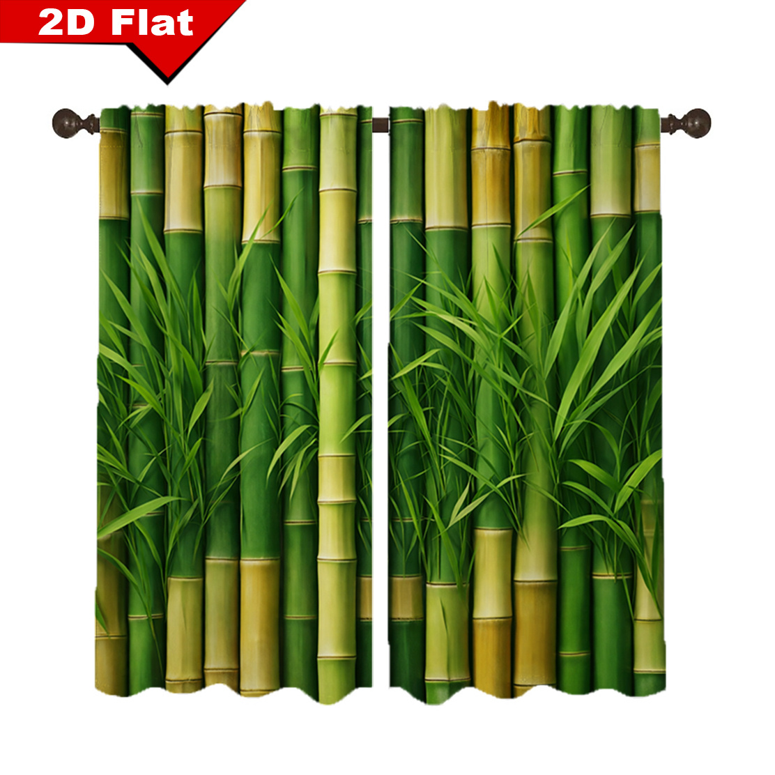 TEMU 2d Flat, 2pcs Blackout Curtains Suitable For Bedroom & Living Room - Semi-sheer Window Drapes With Vertical Bamboo Stems & Leaf Pattern, Rod ,