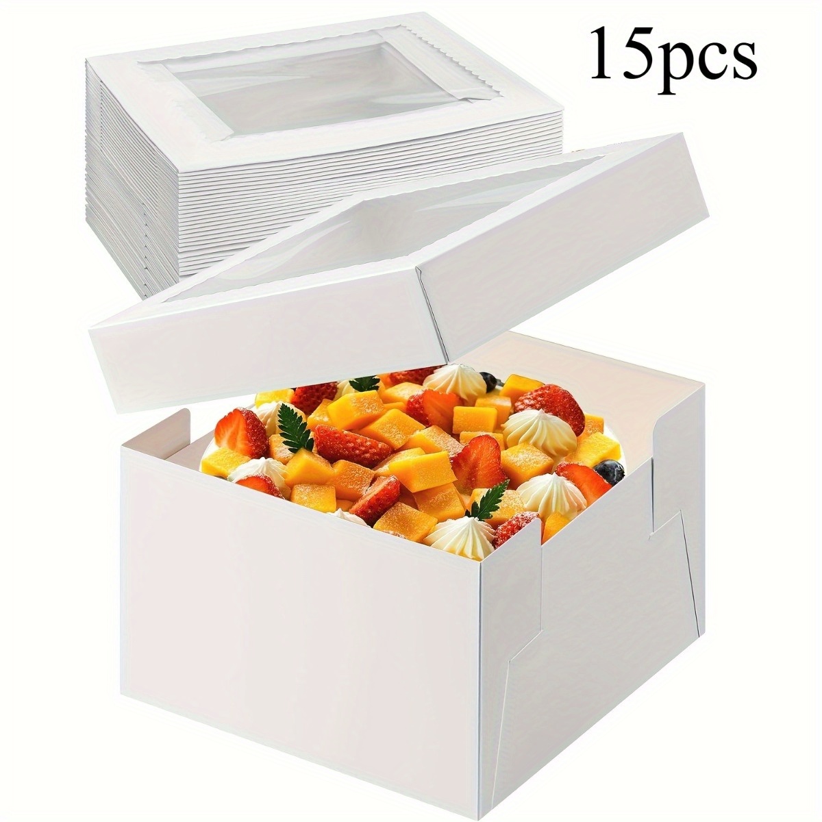 15pcs Boxes With Clear Display Window (10x10x8 Inch) - Perfect For Desserts, Pastries, | Ideal For Bakery, Gift , Birthdays, Weddings
