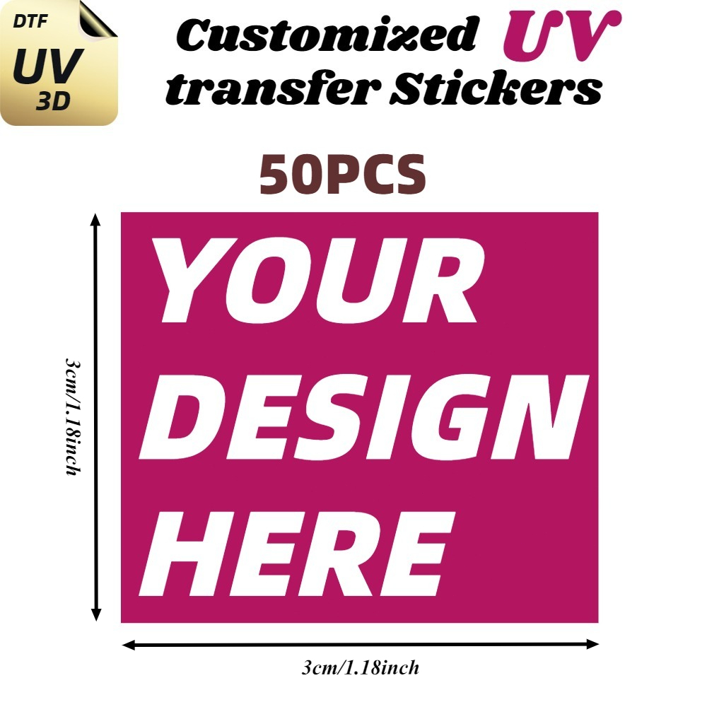 TEMU 50/100 Sheets, 3/4/5/6/7/9cm (1.18-3.94 Inches), Personalized Custom Pattern Uv Dtf Transfer Stickers, High Quality And Scratch-resistant 3d ,
