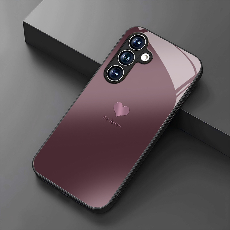 TEMU Phone Case: Purple Gradient Small Heart Minimalist And Stylish Patterned Glass Phone Case For Galaxy S25/s25 Plus/s25 Ultra/s24/s24 Fe/s24