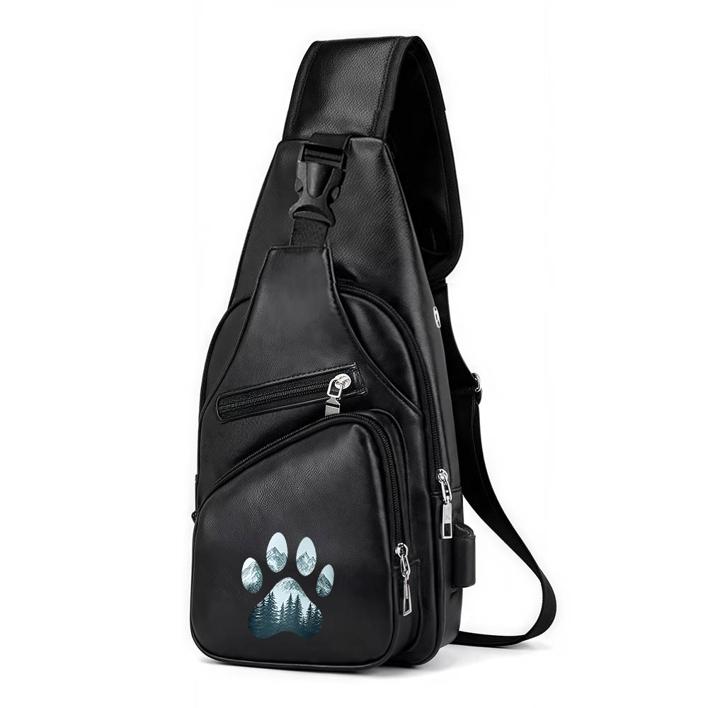TEMU 1pc Pu Chest Bag With Paw Print & Snowy - Adjustable Crossbody Pack, Large Capacity Zipper Closure Suitable For Sports, Travel, Daily , Hand