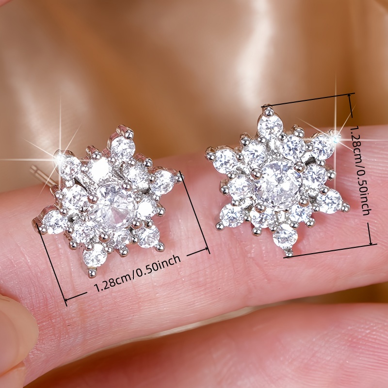 Elegant Synthetic Zirconia Snowflake Stud Earrings for Women