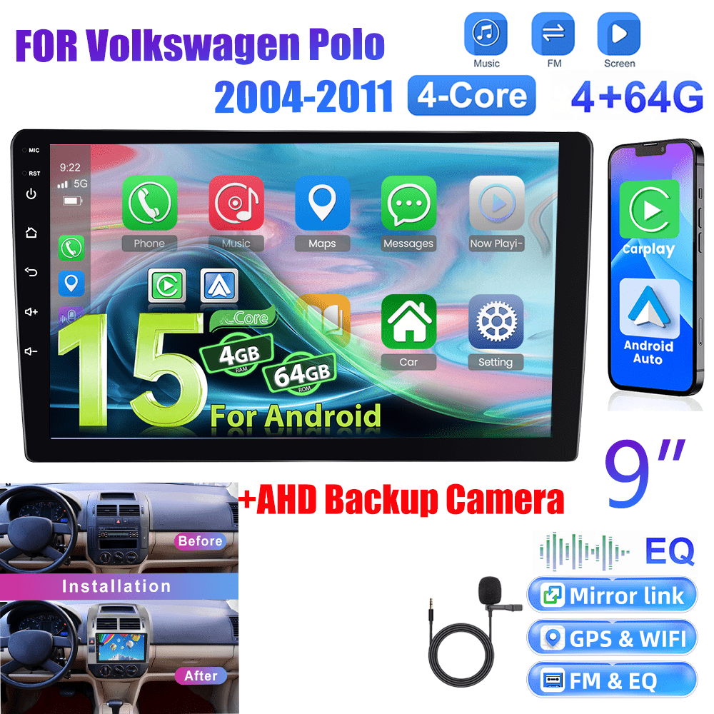 Image of [4+64g] 15 Car Stereo For 2004-2011, 9 Inch 1280p Ips Touch Screen Radio Auto Car Radio Ai Dsp/ Fm/ Rds/ 32eq Gps Wifi Swc+mic, Ahd Backup Cam