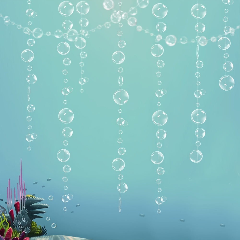Image of 2-string White Bubble Garland Little Mermaid Birthday Party Decorations Underwater Birthday Hanging Streamers Beach Banner Underwater Background Ocean Party Supplies