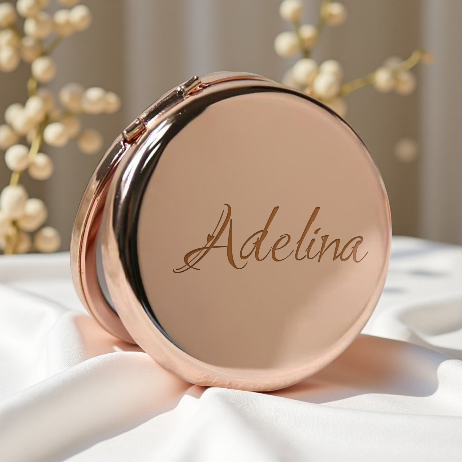 1pc Round Custom Engraved Makeup Mirror | Portable Mirror For Women | Personalized Customization | Unique Birthday Gift For Sisters, Bridesmaids And | Back To School Gift | Gift | Teacher's Day Gift