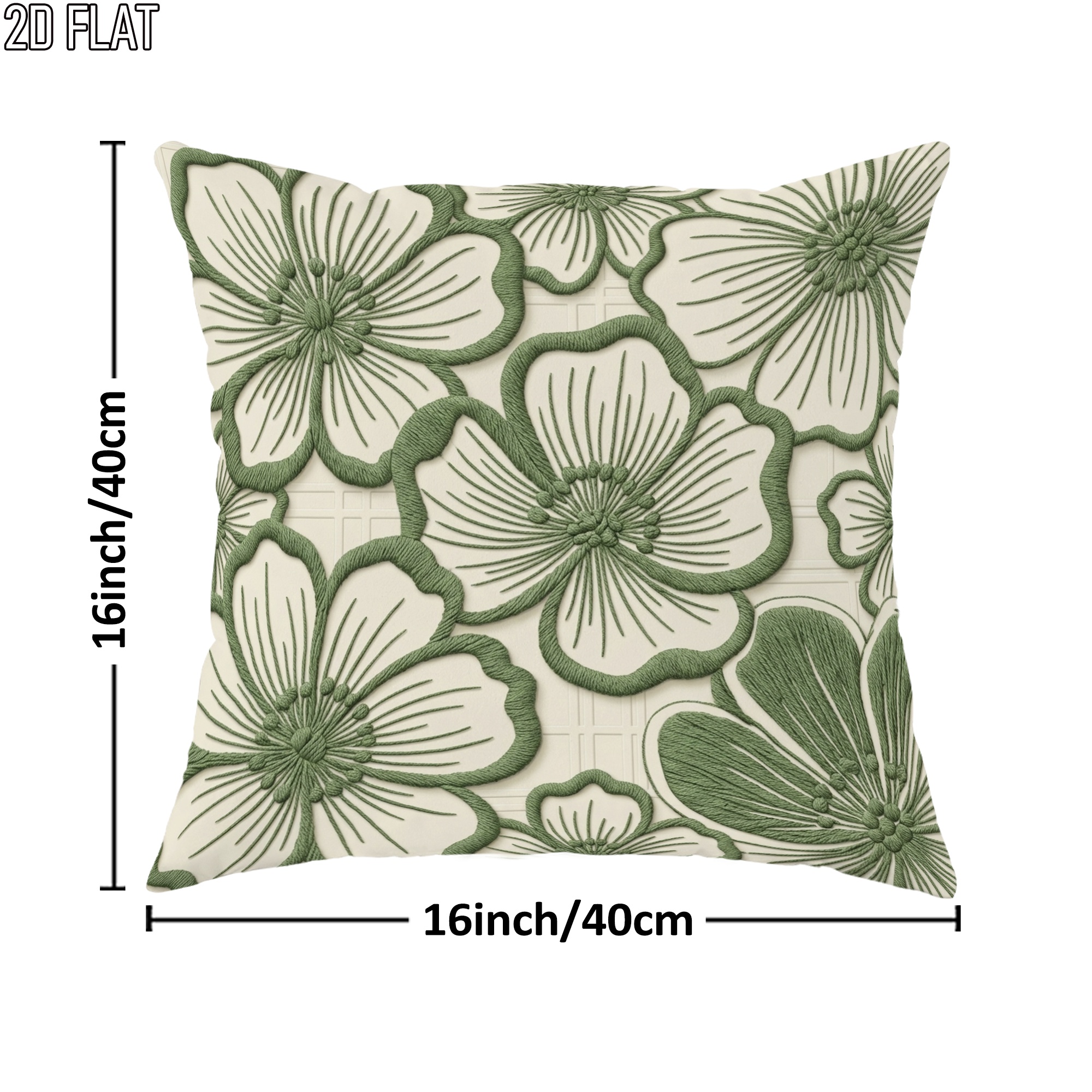 TEMU Housses de coussin plates 2D 1pc Printemps Floral Vert Crème Décoratives Imprimées sur un pour Salon Chambre Lit Décor de Canapé Garnitures de