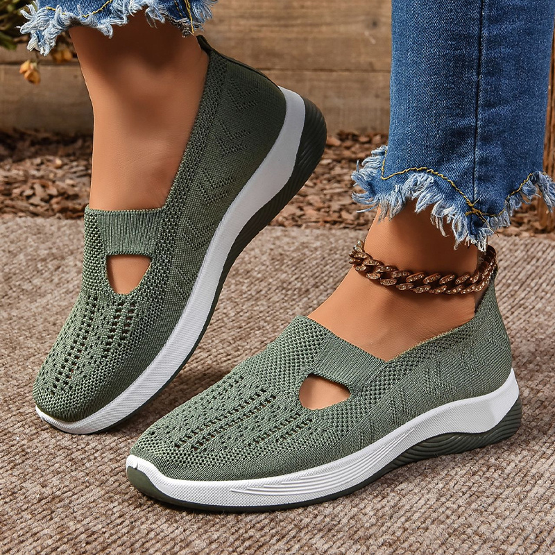 

Women's Breathable Slip-on Sneakers, Lightweight Walking Shoes With Cutout Design, Fabric Upper & Inner, Pvc Sole, Cushioned Support, Ladies Sneakers