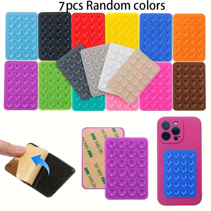 TEMU 7pcs Random Bright Silicone Phone Suction Cup Set - Backing Adhesive Design, Easy To Cut And Stick, , Reusable And Washable - Ideal For Phone