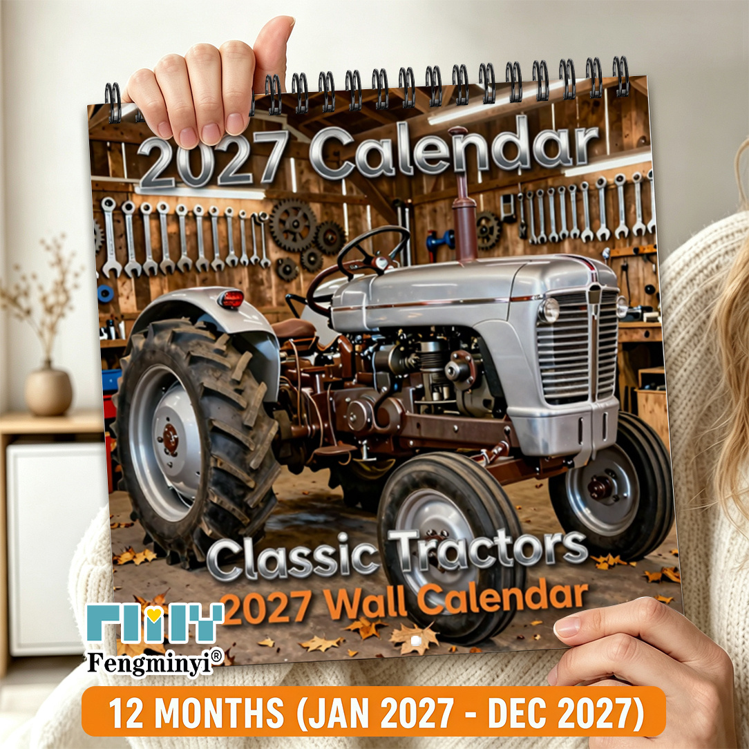 TEMU 2d Flat 1pc Wall Calendar 8.3 X 8.3 Inch, Classic Tractor Theme, Wall Hanging Calendar, Home Office Farmhouse Decor, Suitable For Christmas,