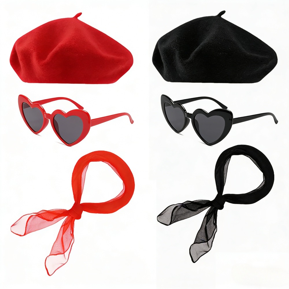 3pcs vintage womens costume accessory set 1950s fashion style   beret and scarf   halloween role playing themed parties stage performances spring travel outfits outdoor photo shoots weddings birthdays and holiday gifts