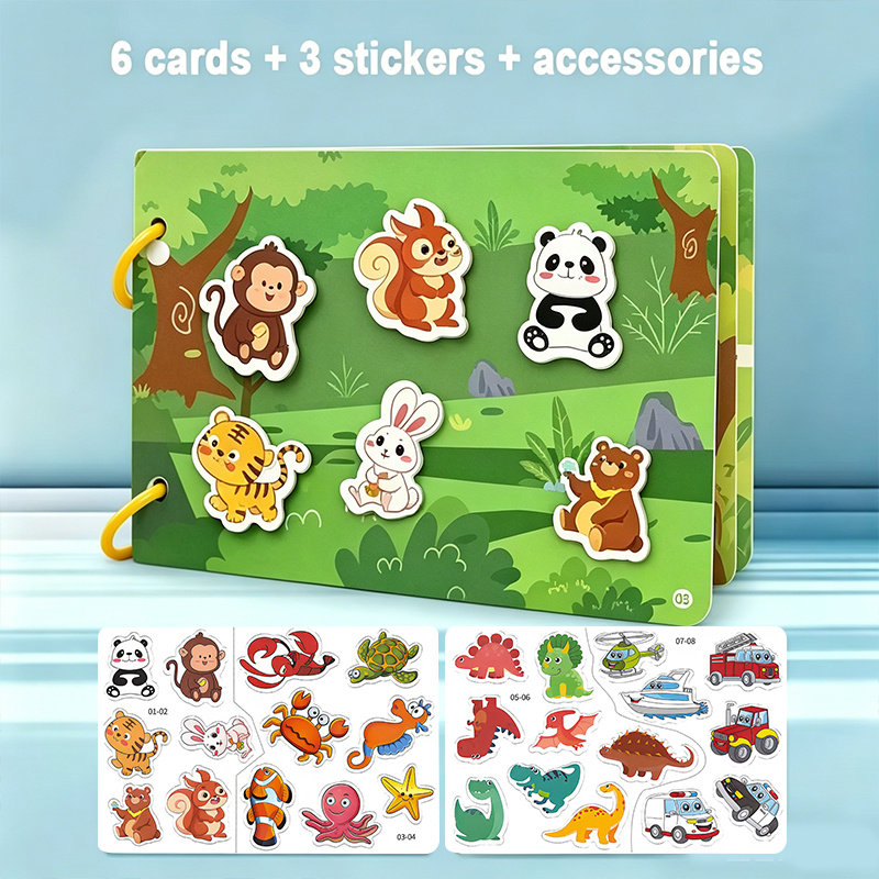 TEMU Un 'autocollants interactif pour enfants axé sur l'éducation, avec des jouets de puzzle colorés pour apprendre aux dinosaures et aux animaux,