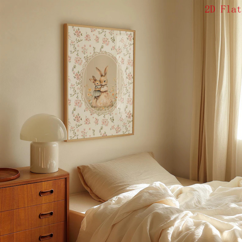 Vintage Cute Rabbit Print Floral Canvas Poster