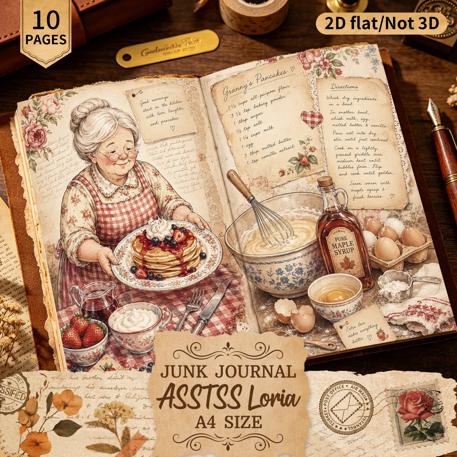 TEMU ASSTSSLORIA Lot de 10 feuilles A4 plates 2D papier de cuisine de pour cuisine et scrapbooking, papier artisanal pour journal de récupération et